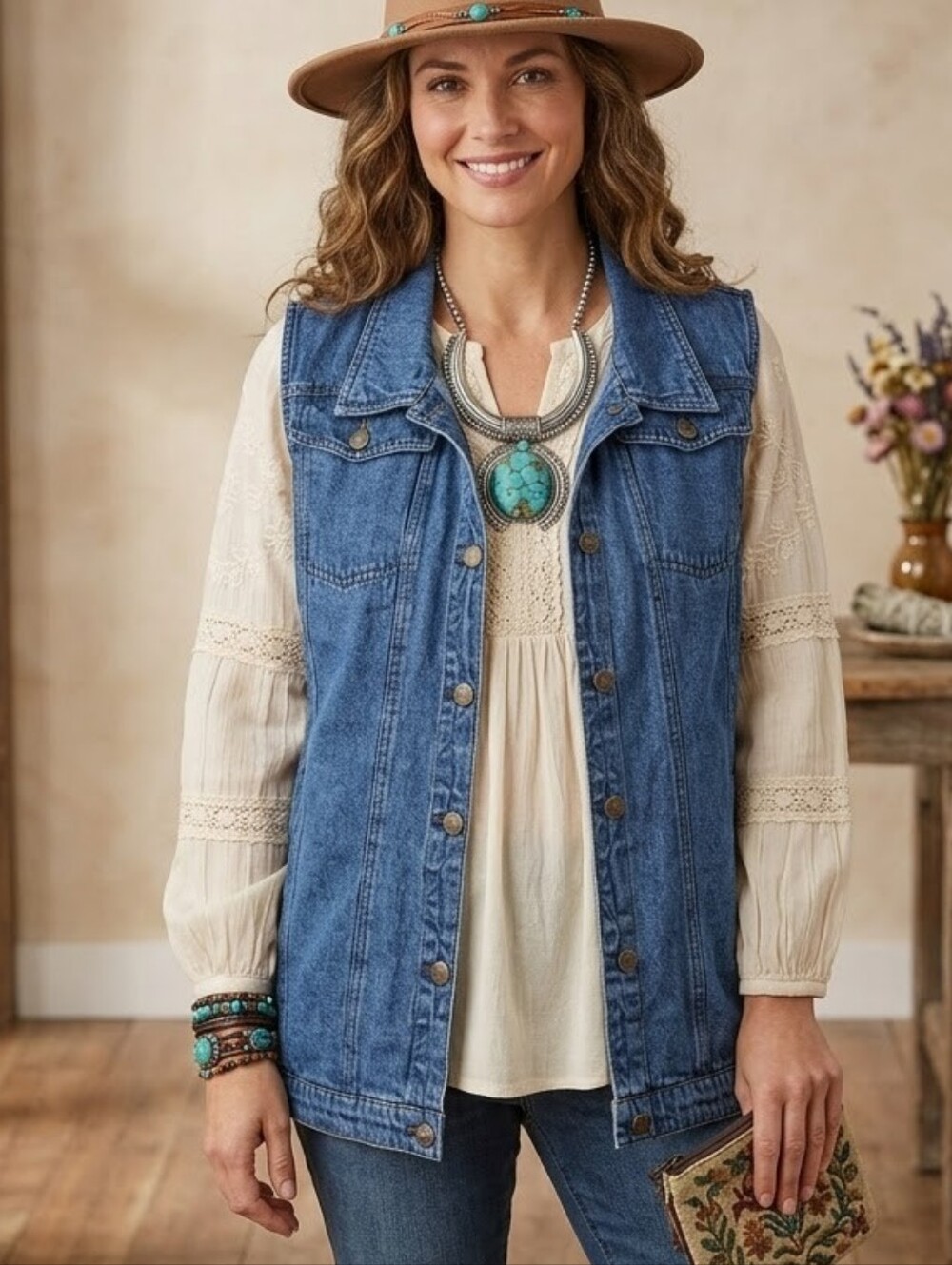 The Skyline Collection Light Blue Denim Vest - Medium